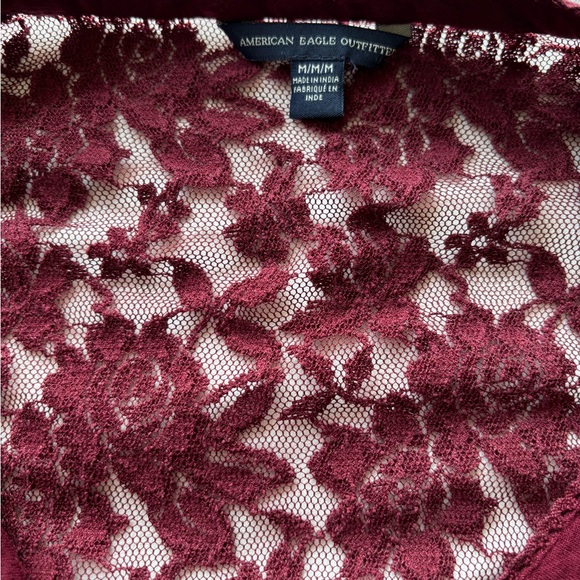 American Eagle Outfitters Burgundy Lace Button-Up Blouse - Picture 5 of 7